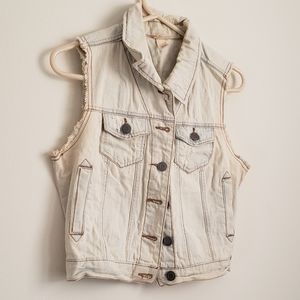 Light Distressed Denim Button Up Vest